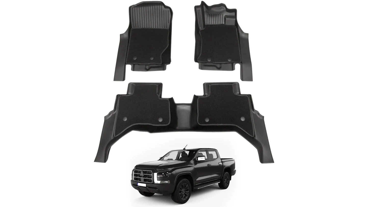 AUSGO Double-Layer Car Floor Mat for Mitsubishi Triton MV Next-Gen Dual Cab 2024-Onwards