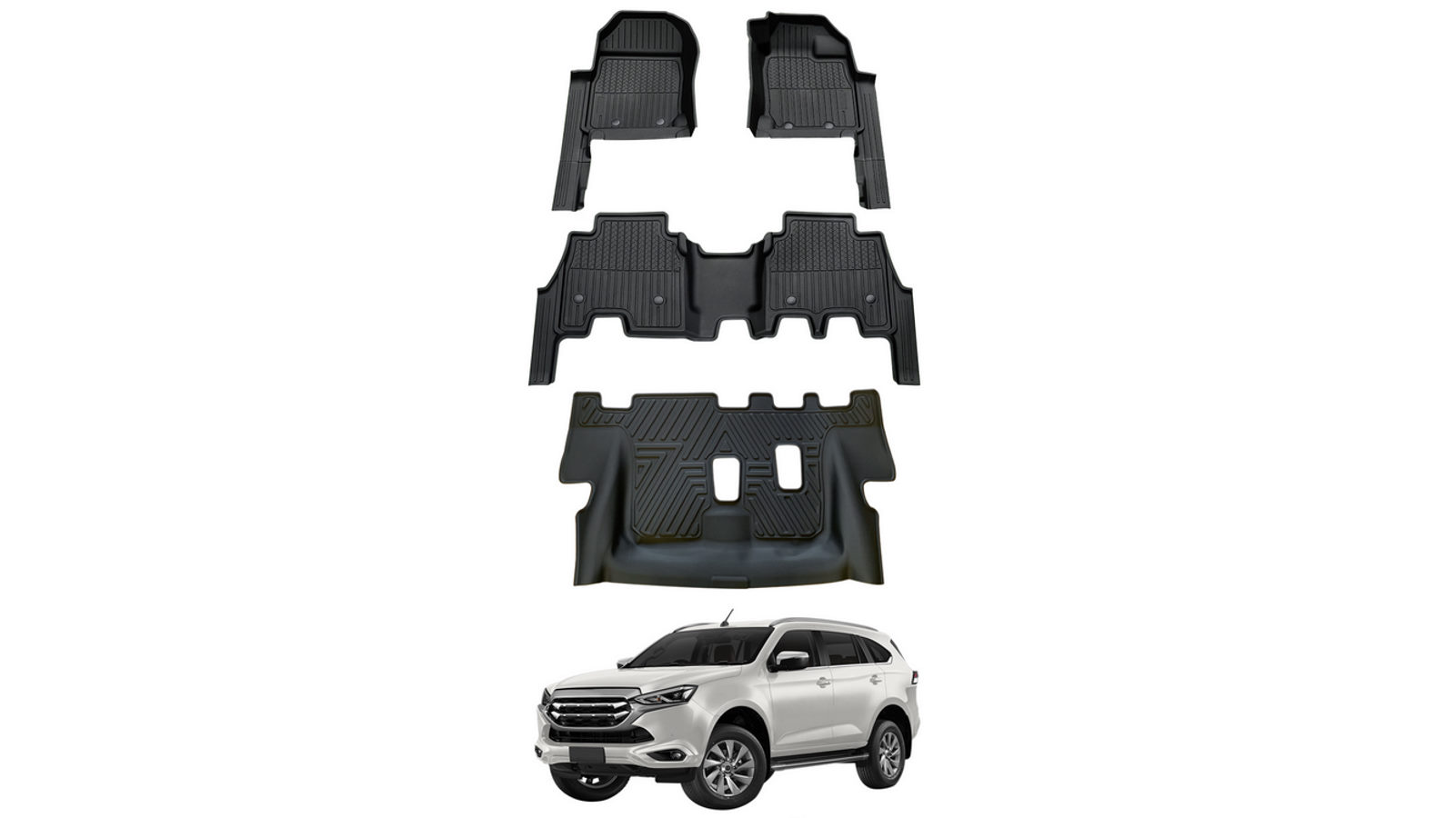 AUSGO 7D 3-Row Set Injection Floor Mats for ISUZU MU-X MUX 2021 Onwards