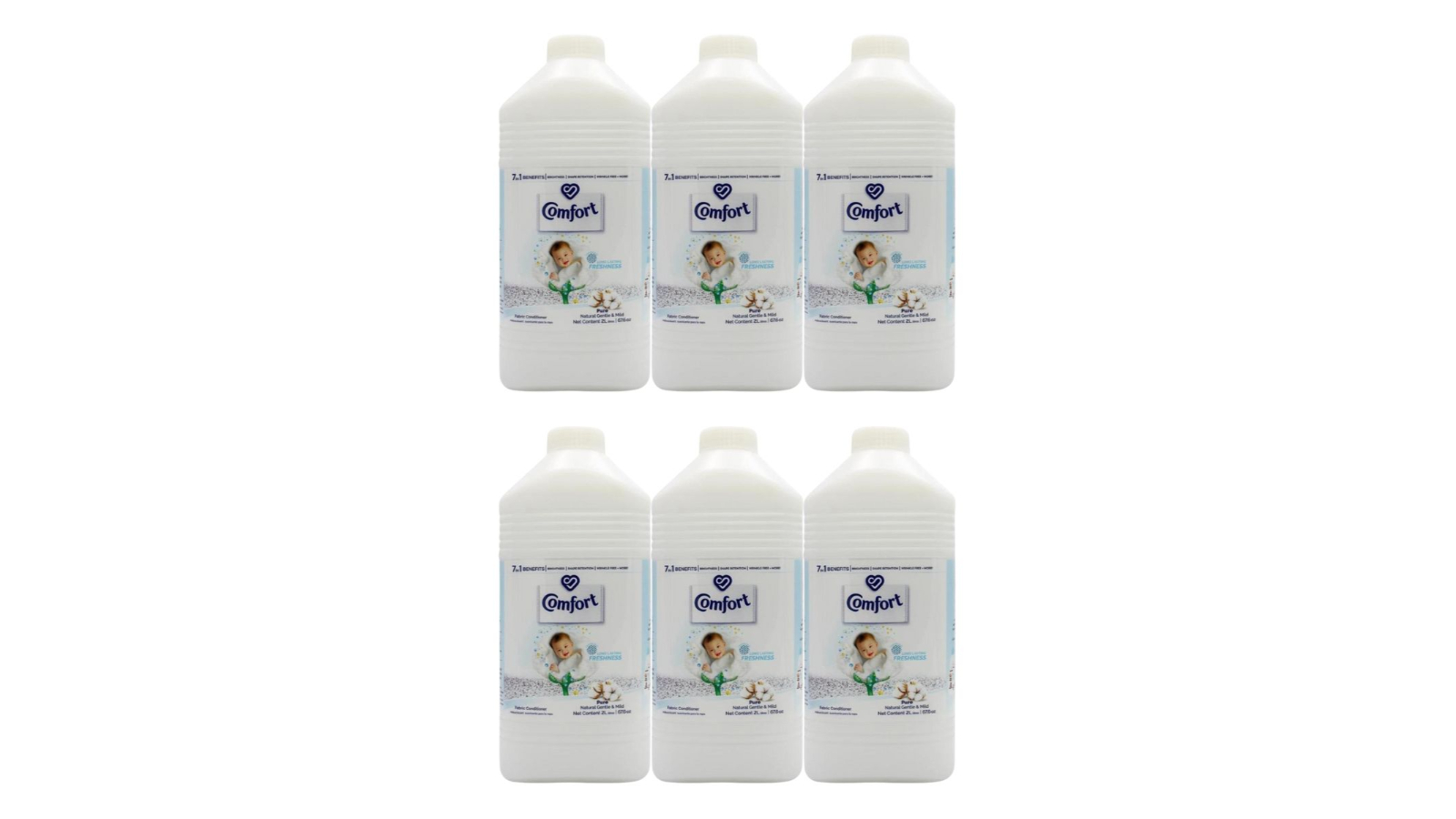 Comfort 2 Litre Pure Natural Gentle and Mild Fabric Conditioner - Pack of 6