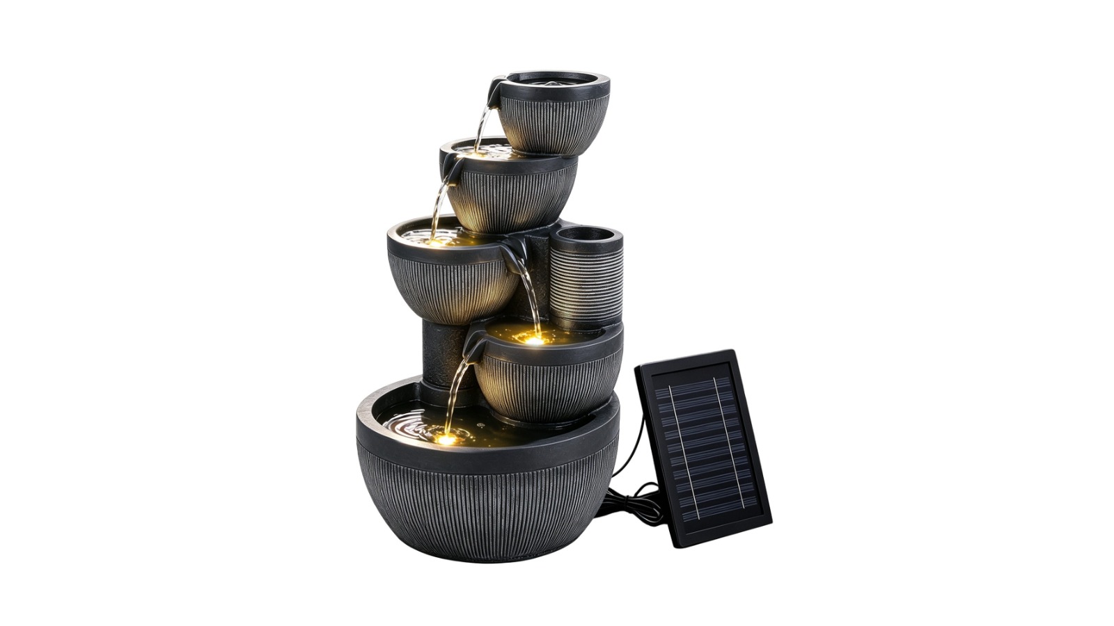 Gardeon 51cm 5-Tier Solar Fountain Cascading Bowl - Grey