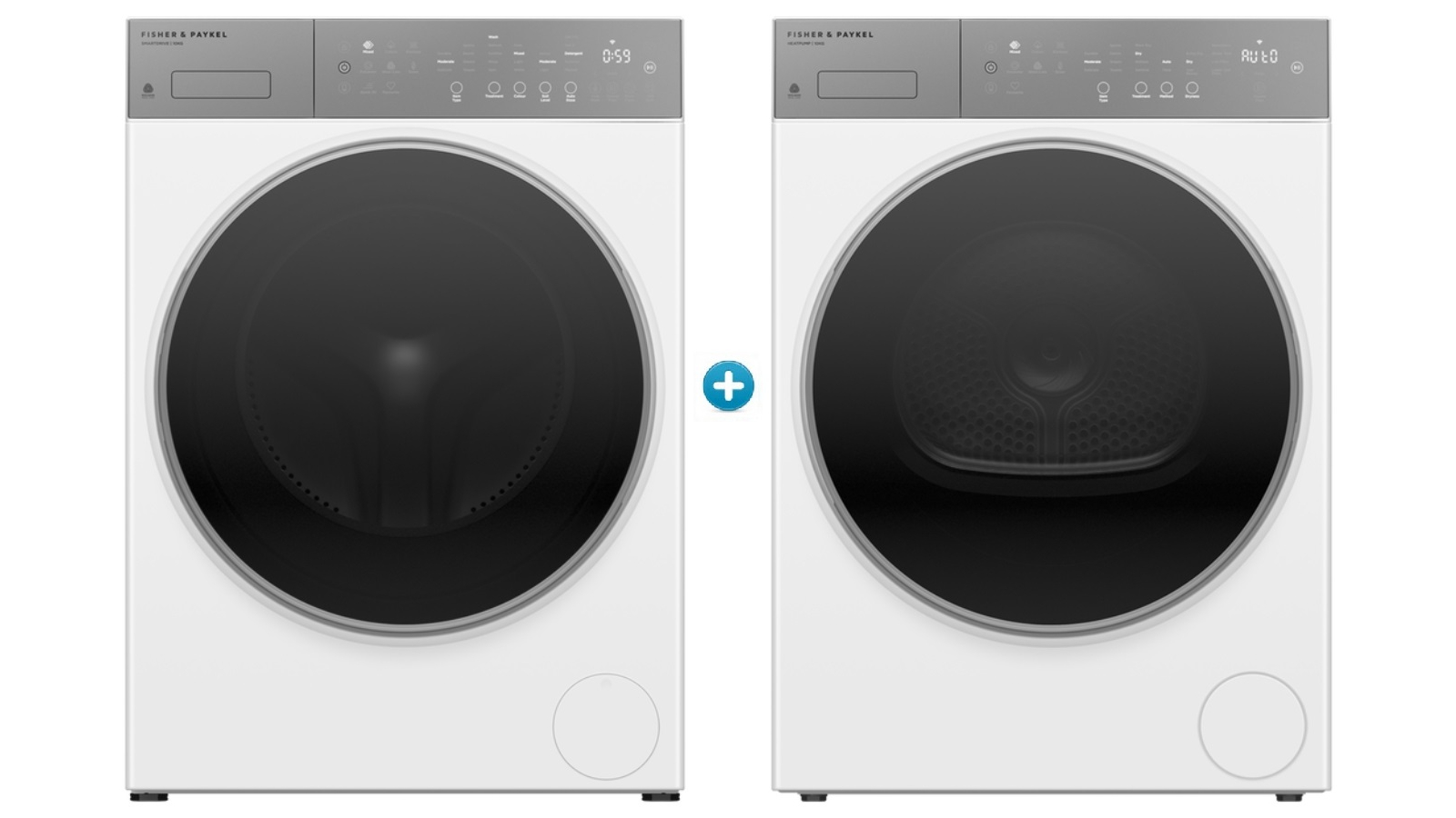 Fisher & Paykel 10kg Series 5 Contemporary FlexiDose Front Load Washing Machine plus Heat Pump Dryer Package