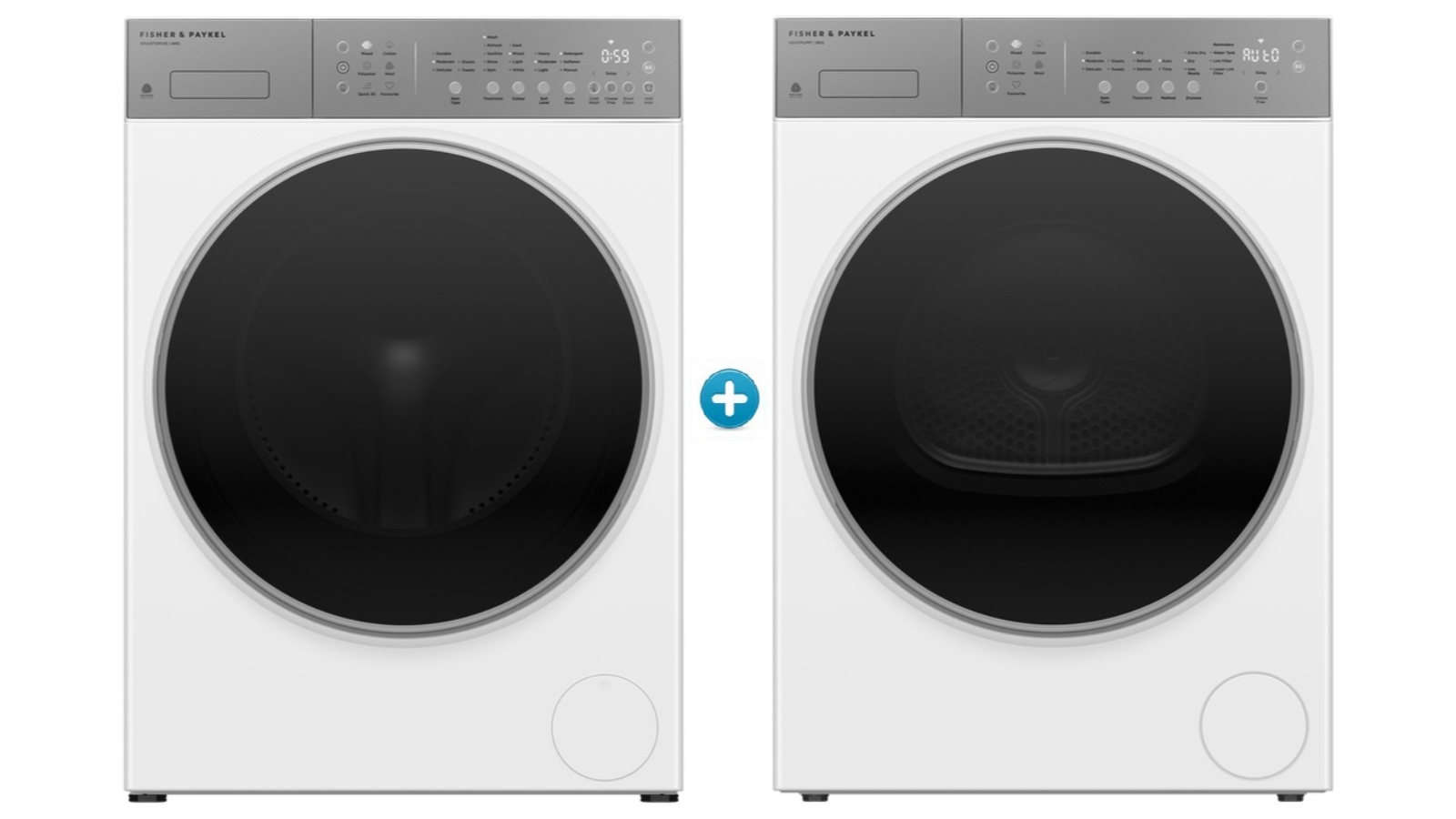 Fisher & Paykel 8kg Series 5 Contemporary Auto Dose Front Load Washing Machine plus Heat Pump Dryer Package