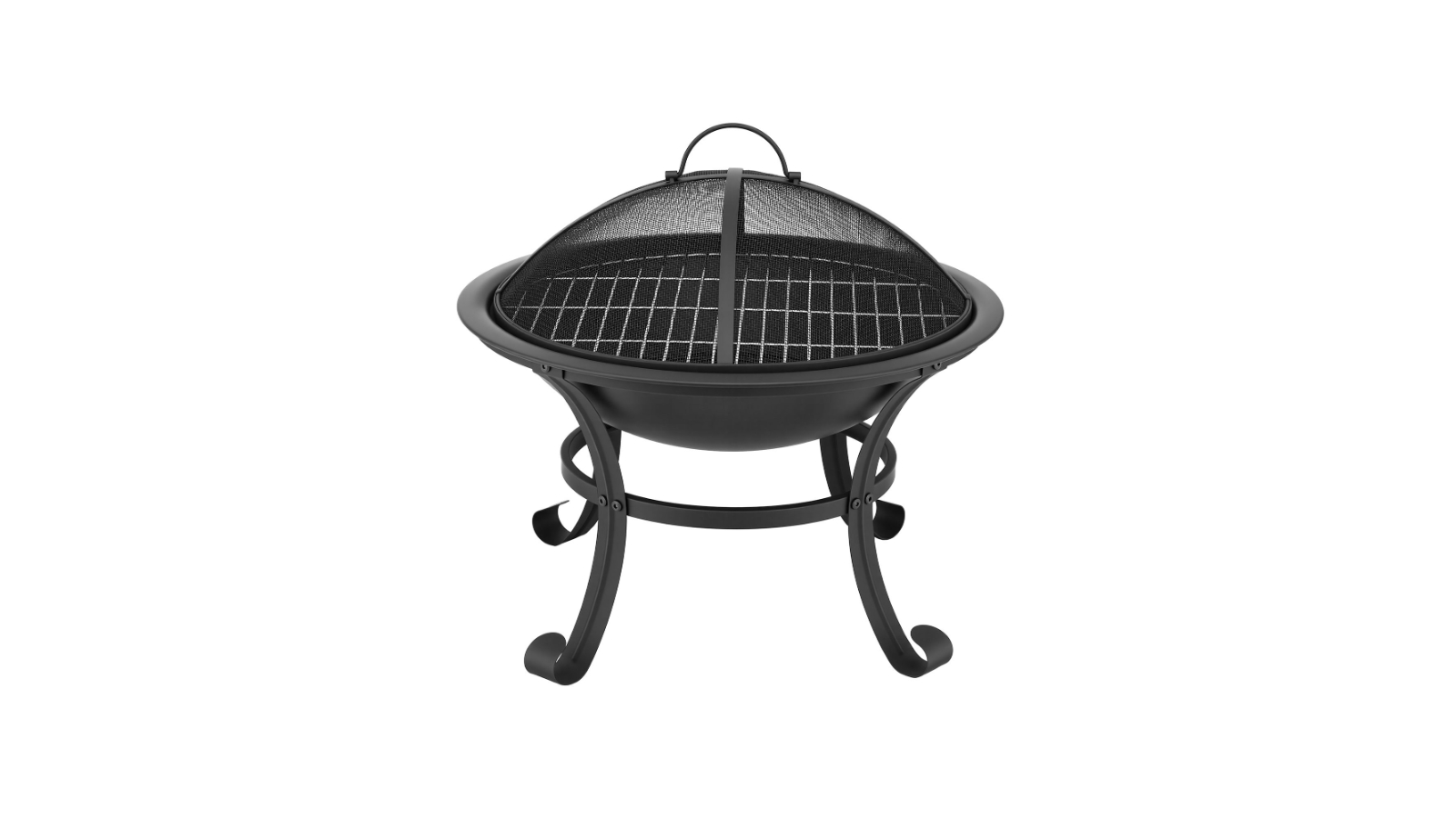 Grillz Fire Pit with Mesh Lid and Wood Burning Picker BBQ Grill