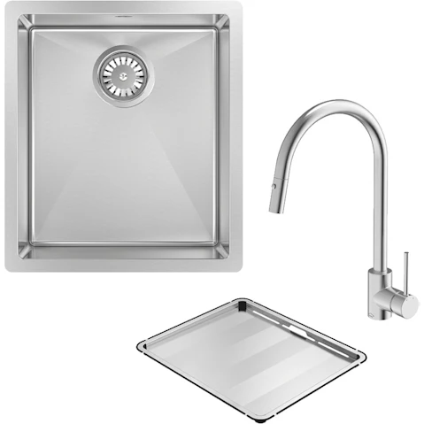 Abey Alfresco 340 Single Bowl Sink and KTA037-316-BR Kitchen Mixer Package