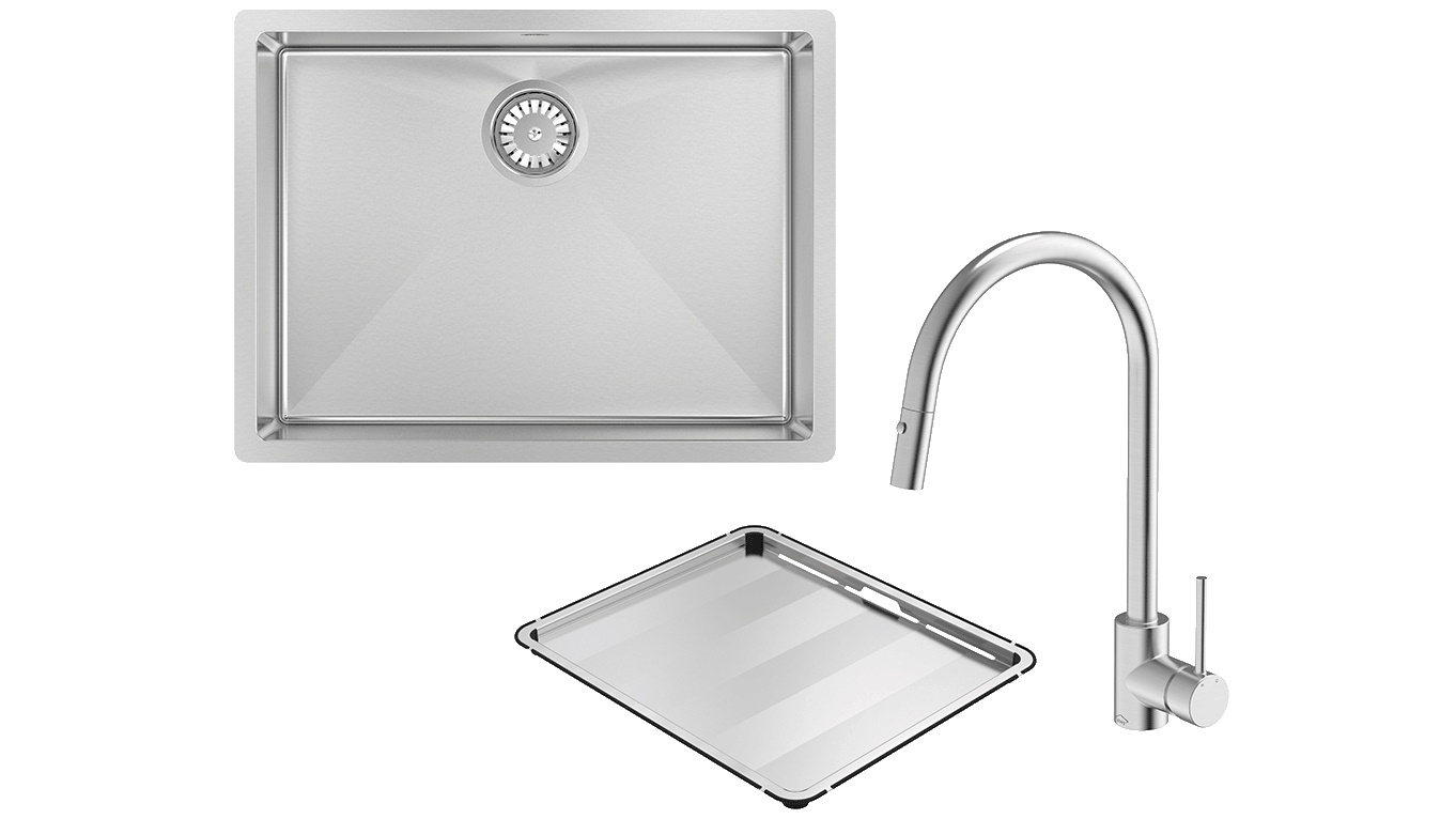 Abey Alfresco 540 Large Bowl Sink and KTA037-316-BR Kitchen Mixer Package