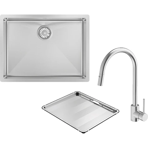 Abey Alfresco 540 Large Bowl Sink and KTA037-316-BR Kitchen Mixer Package