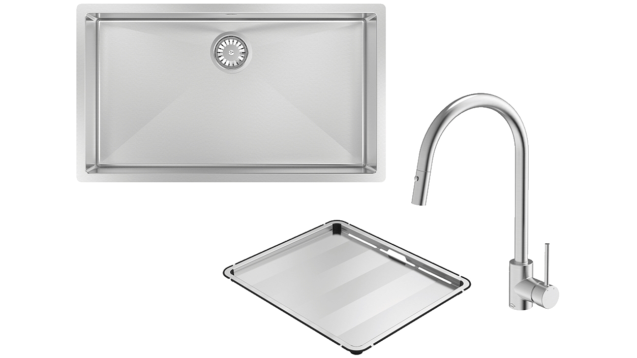 Abey Alfresco 700 Large Bowl Sink and KTA037-316-BR Kitchen Mixer Package