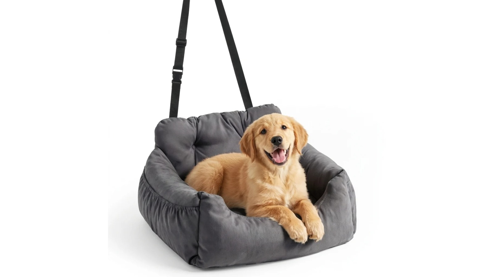 Furry Much Dog Car Booster Travel Bed with Safety Strap for Small Pets Up to 14kg - Light Grey