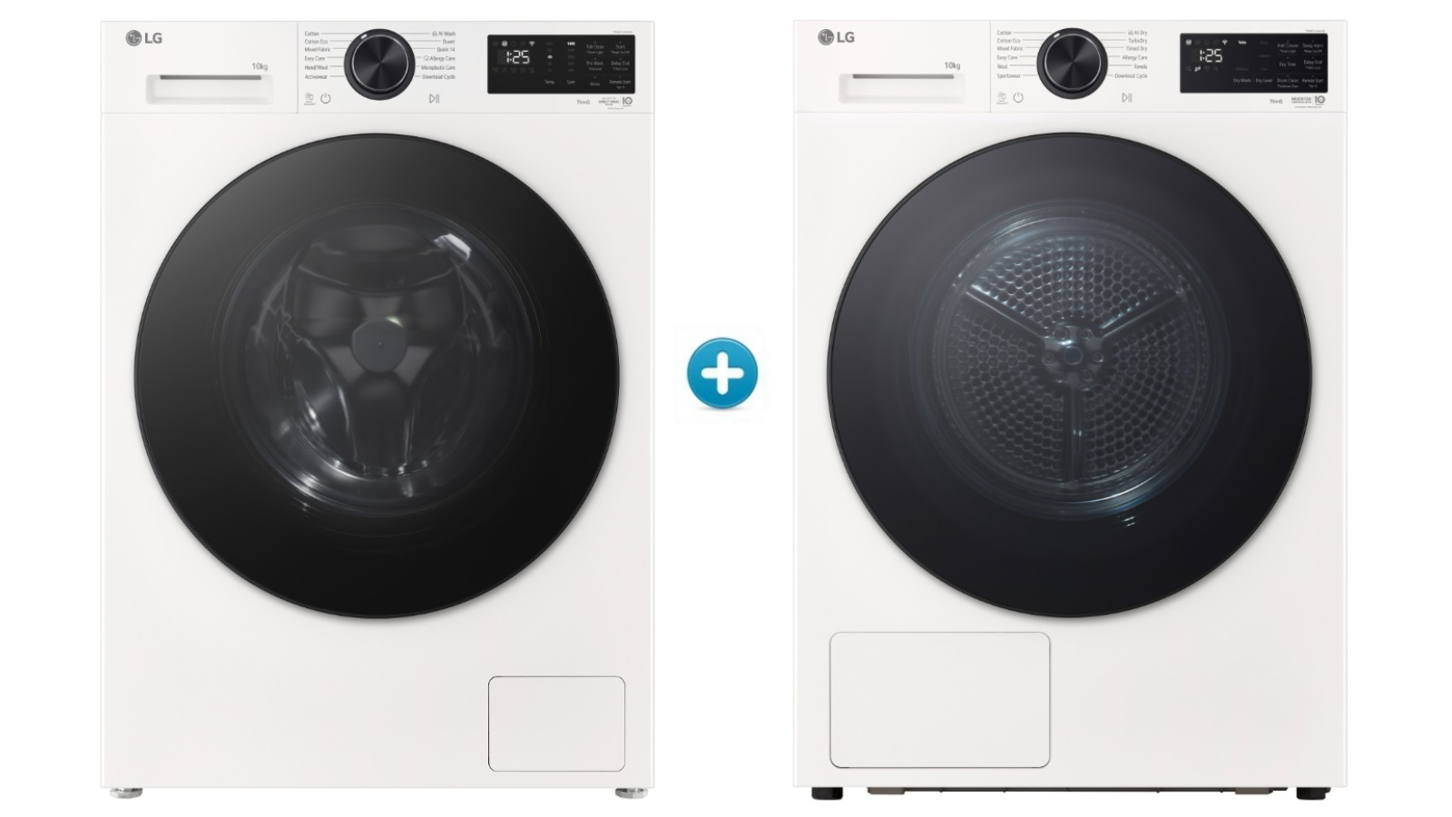 LG 10kg Series 3 Front Load Washing Machine plus ThinQ Heat Pump Condenser Dryer Package