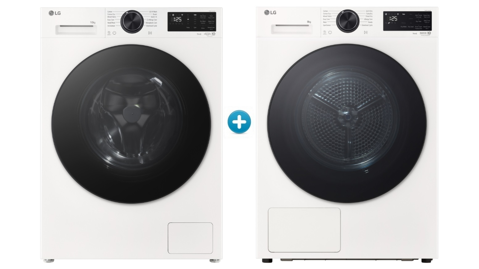 LG 10kg Series 3 Front Load Washing Machine plus 8kg ThinQ Heat Pump Condenser Dryer Package