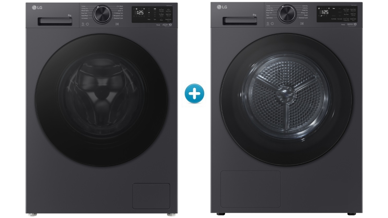 LG 8kg Series 3 Front Load Washing Machine plus ThinQ Heat Pump Condenser Dryer Package - Matte Graphite
