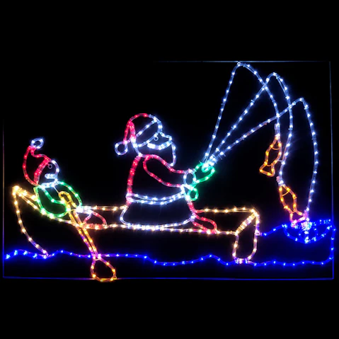 Hisen LED Christmas Light Boat Fishing Santa and Elf Decoration