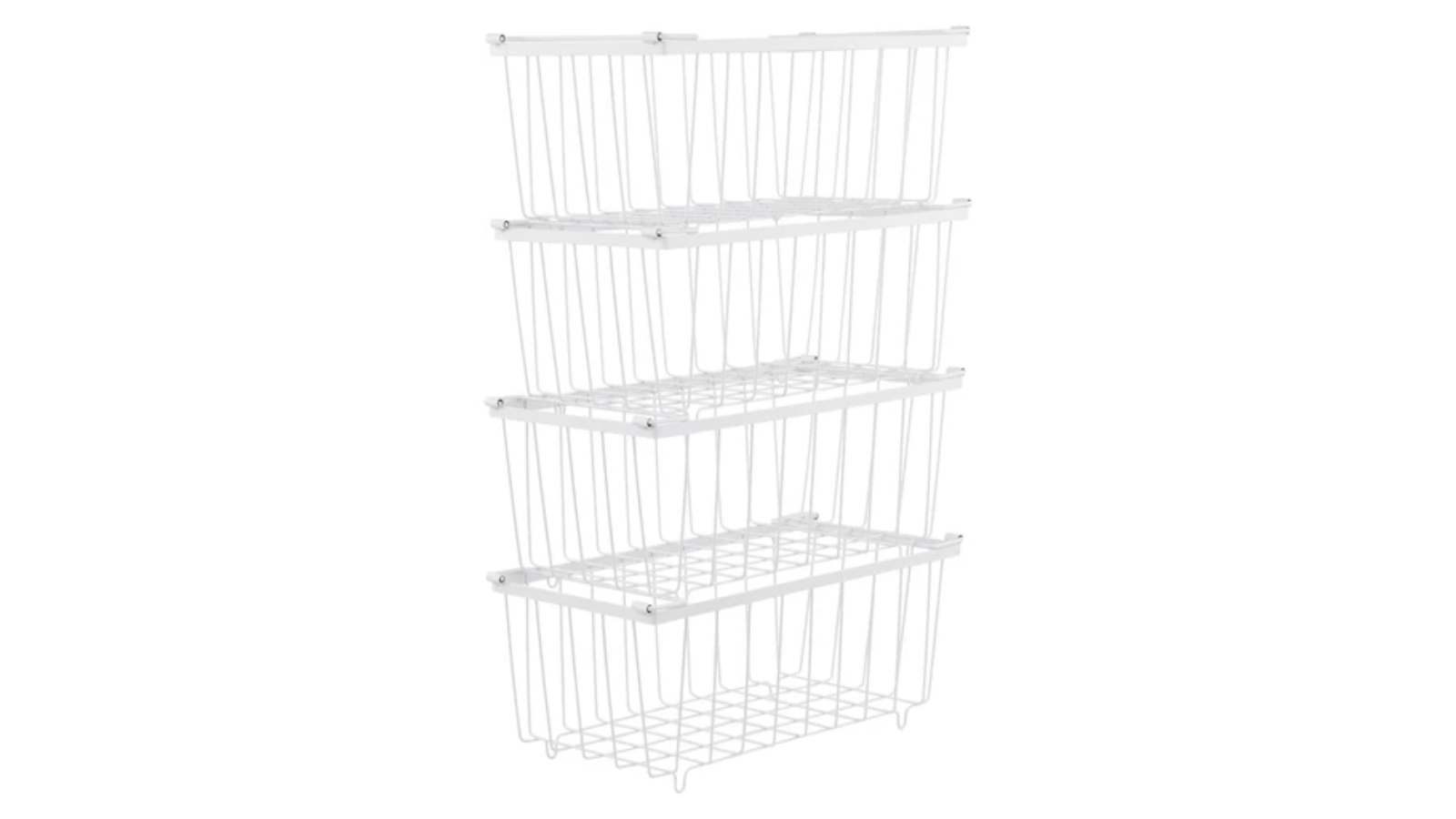 Pack of 4 Metal Stackable Freezer Organizer Basket with Handle - White