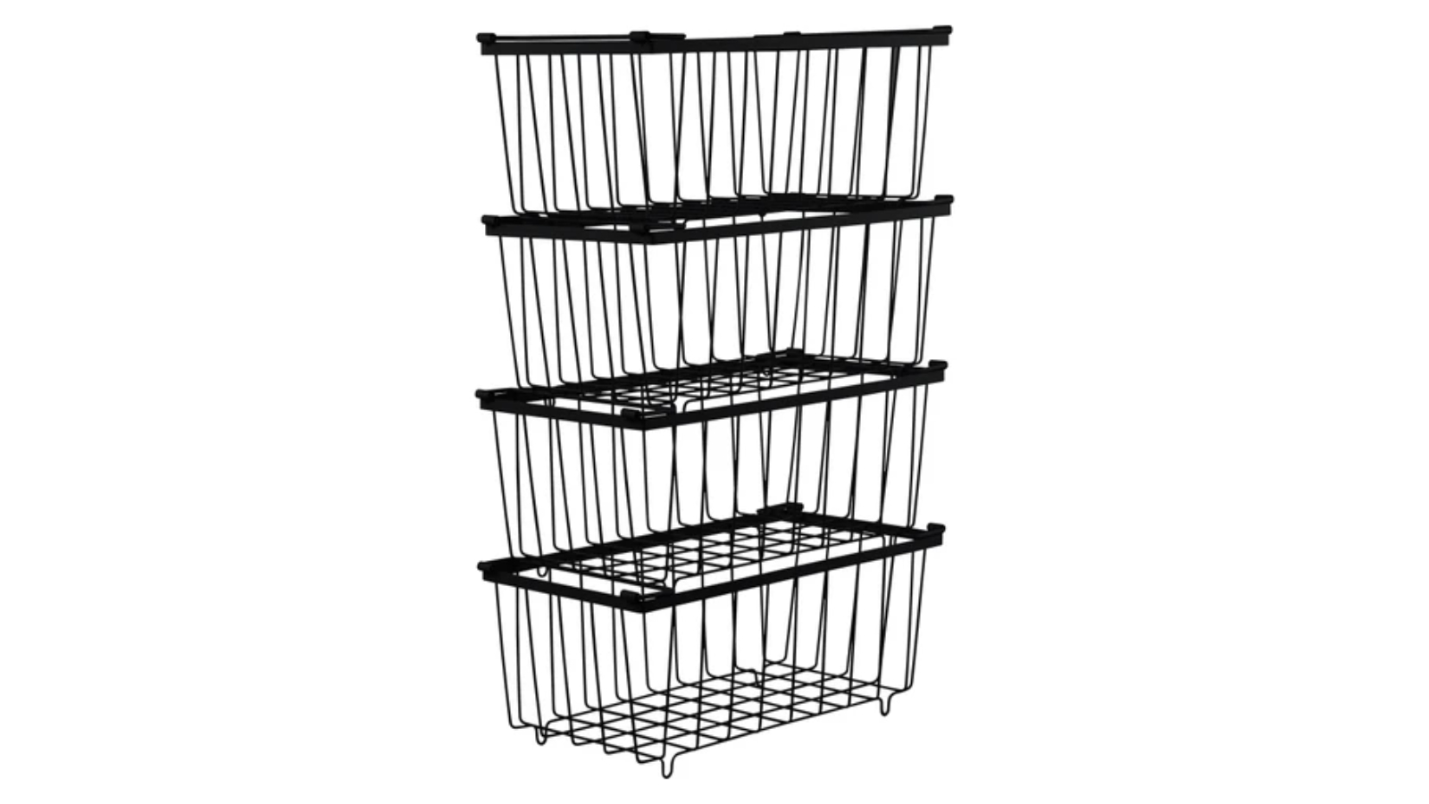 Pack of 8 Metal Stackable Freezer Organizer Basket with Handle - Black