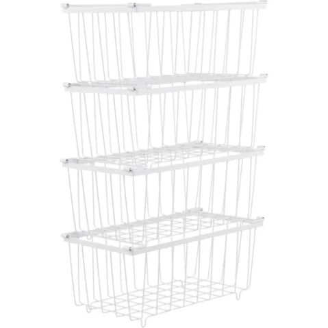 Pack of 8 Metal Stackable Freezer Organizer Basket with Handle - White