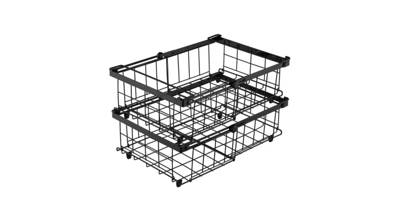 Pack of 2 Metal Expandable Freezer Organizer Basket with Handle - Black
