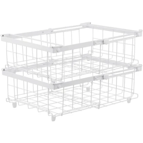 Pack of 2 Metal Expandable Freezer Organizer Basket with Handle - White