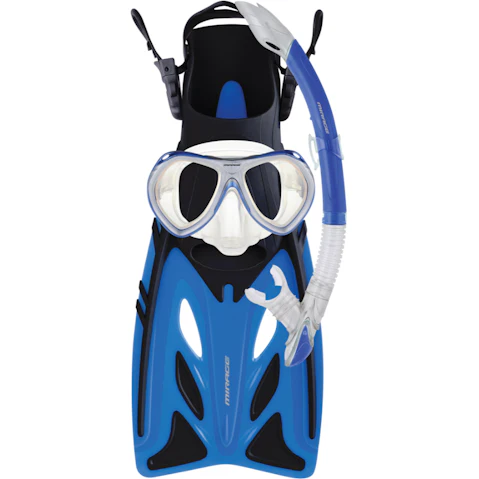 Mirage Blue Junior Silicone Goggle Mask/Snorkel and Fin Set - Large/X-Large