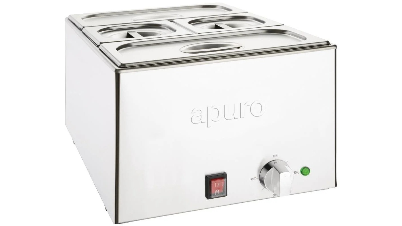 Apuro Bain-Marie with 2 x 1/3 and 2 x 1/6x 150mm Deep Pans and Lids