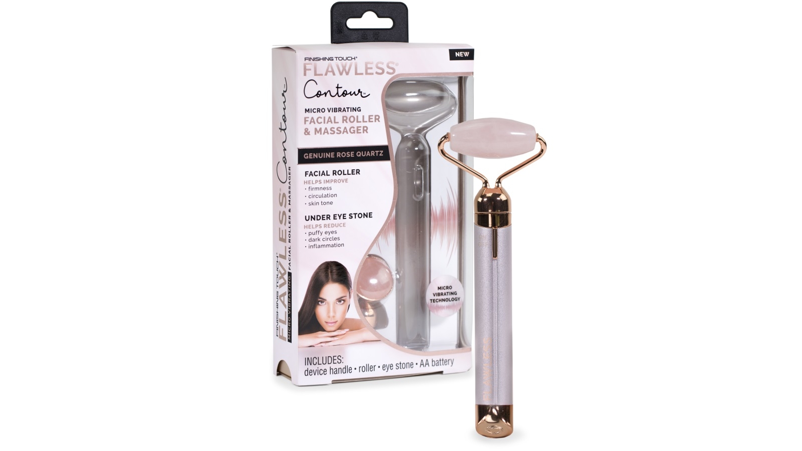 Finishing Touch Flawless Contour Micro Vibrating Rose Quartz Facial Roller And Massager Harvey