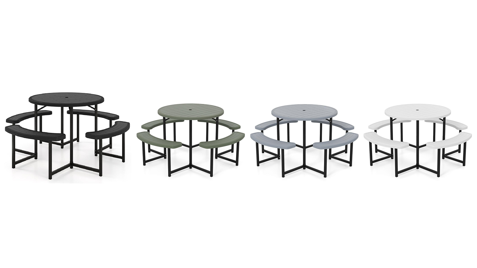 Costway 95cm Round Picnic Table Bench Set with Umbrella Hole