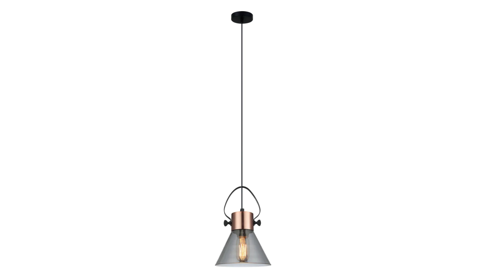 Fumoso Retro Smokey Black Cone Glass with Copper Highlight Interior Pendant Light