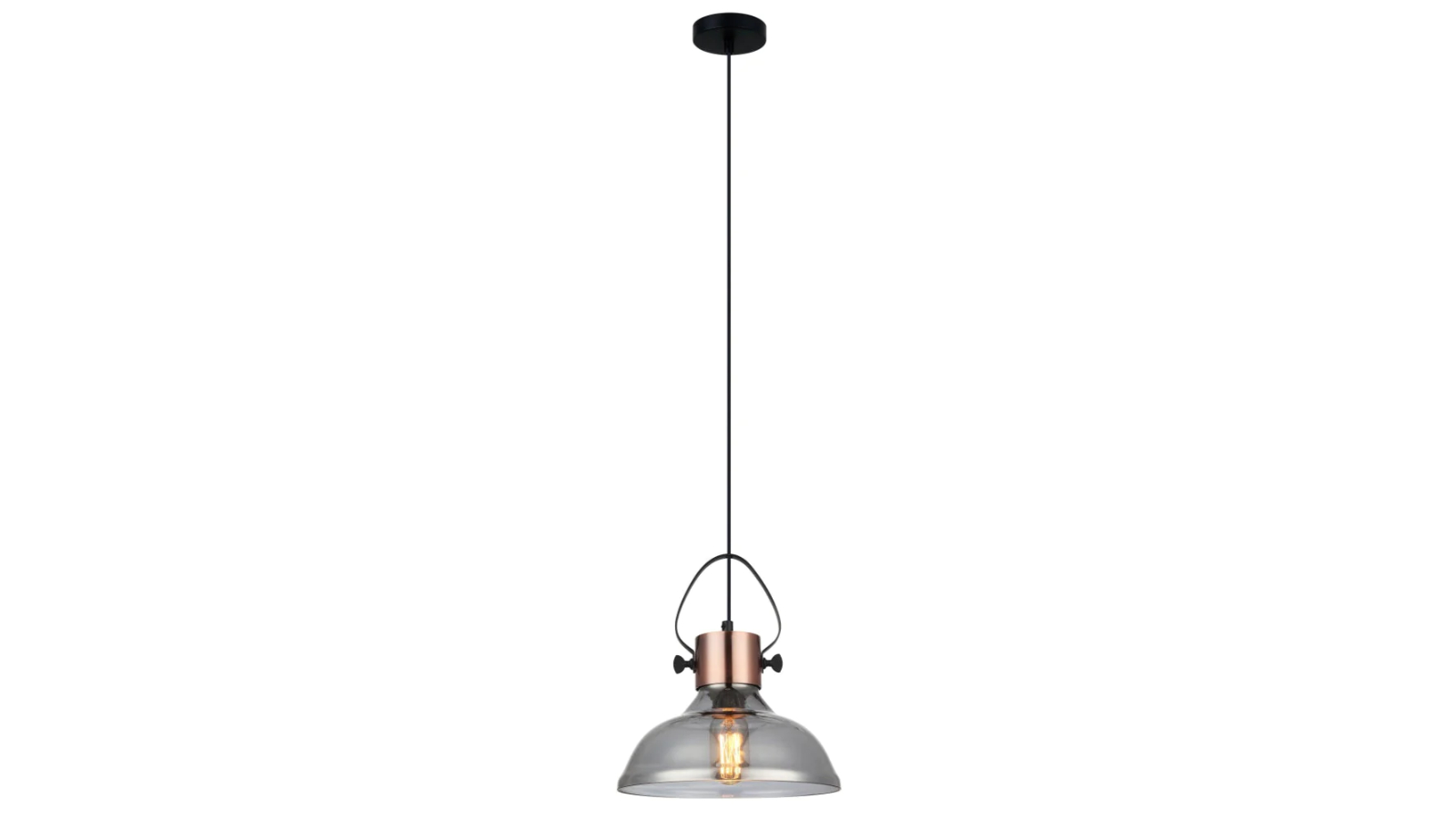 Fumoso Retro Smokey Black Dome Glass with Copper Highlight Interior Pendant Light
