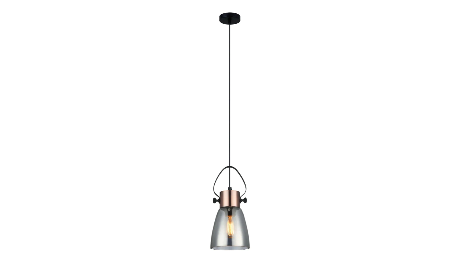Fumoso Retro Smokey Black Ellips Glass with Copper Highlight Interior Pendant Light
