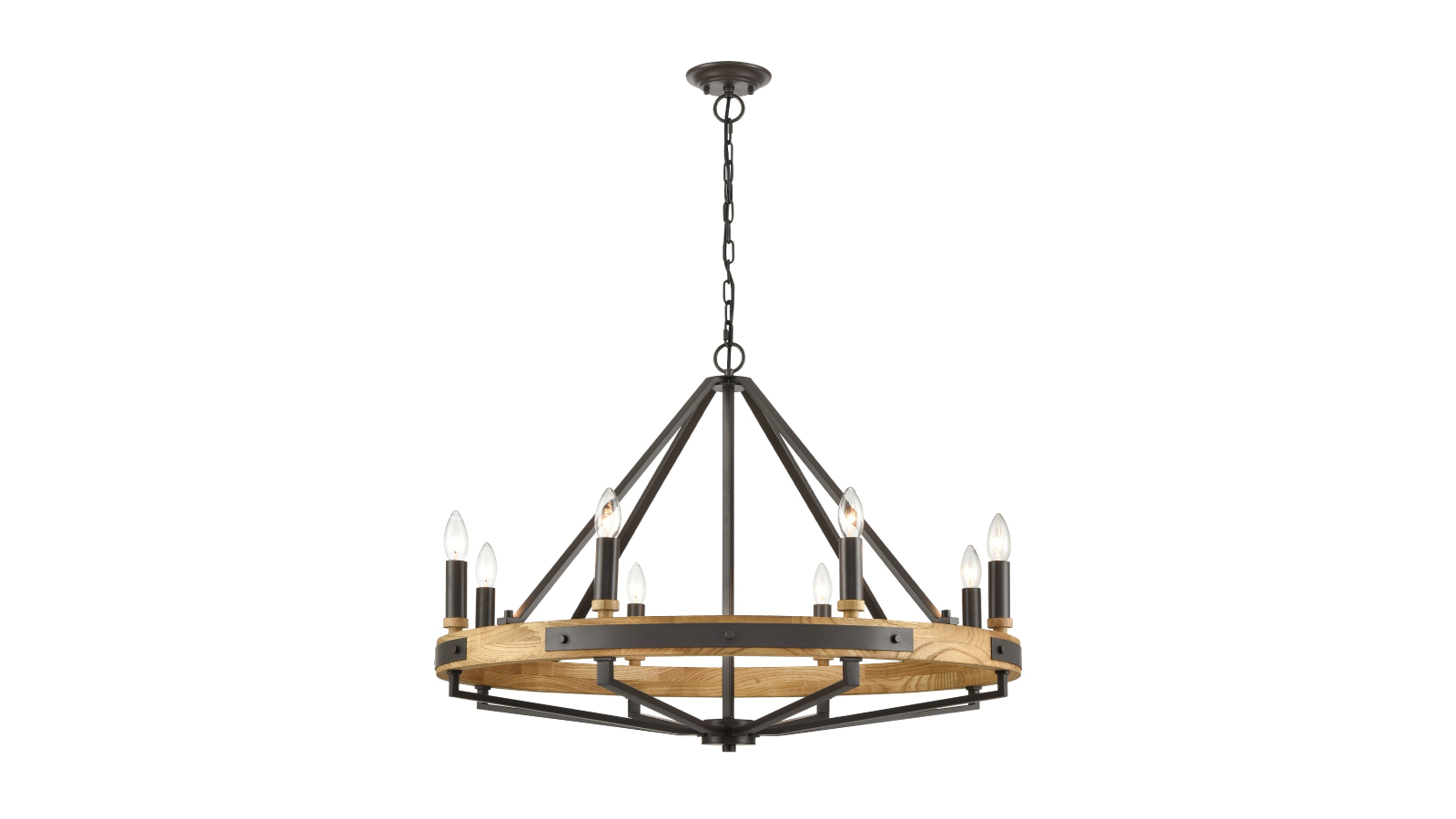 Natural Wood and Oil Rubbed Bronze Hardware Funale Candelabra 8 Pendant Light - 86.2cm