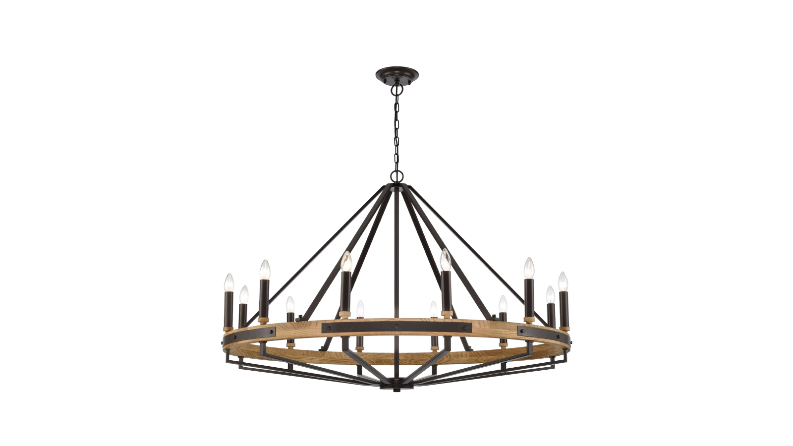 Natural Wood and Oil Rubbed Bronze Hardware Funale Candelabra 12 Pendant Light - 121.2cm