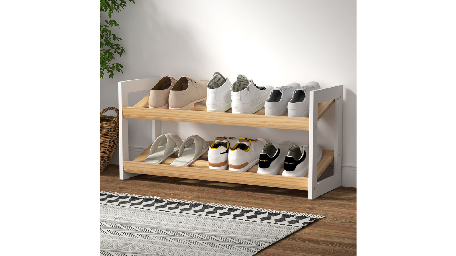 Artiss 2-Tier Wooden Tilted Kara Shoe Rack | Harvey Norman