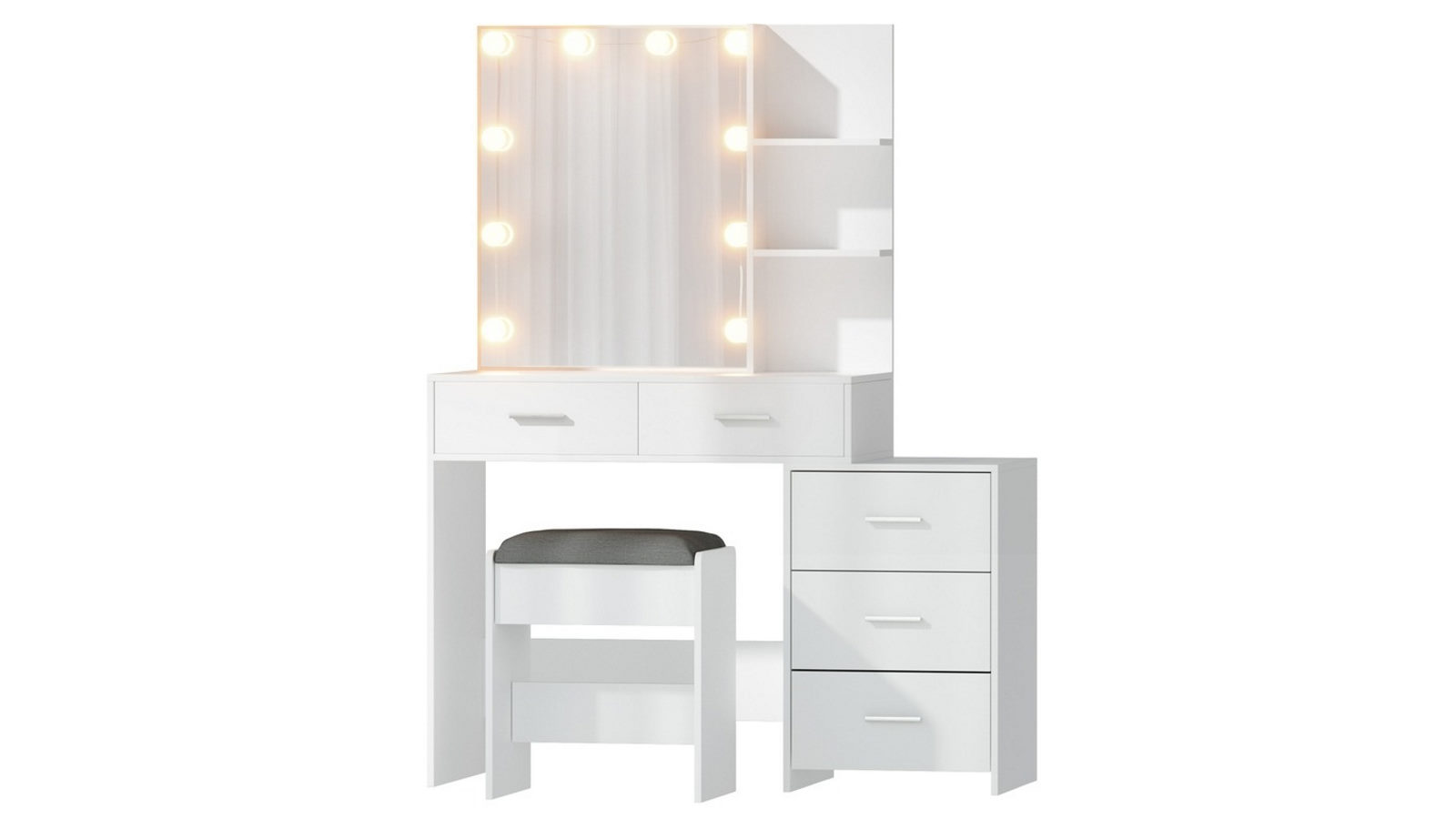 Artiss Dressing Table Set Stool with 10 LED Bulbs - White Dale