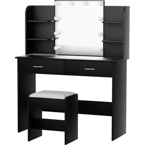 Artiss Dulcea 10 LED Dressing Table Set with Stool - Black
