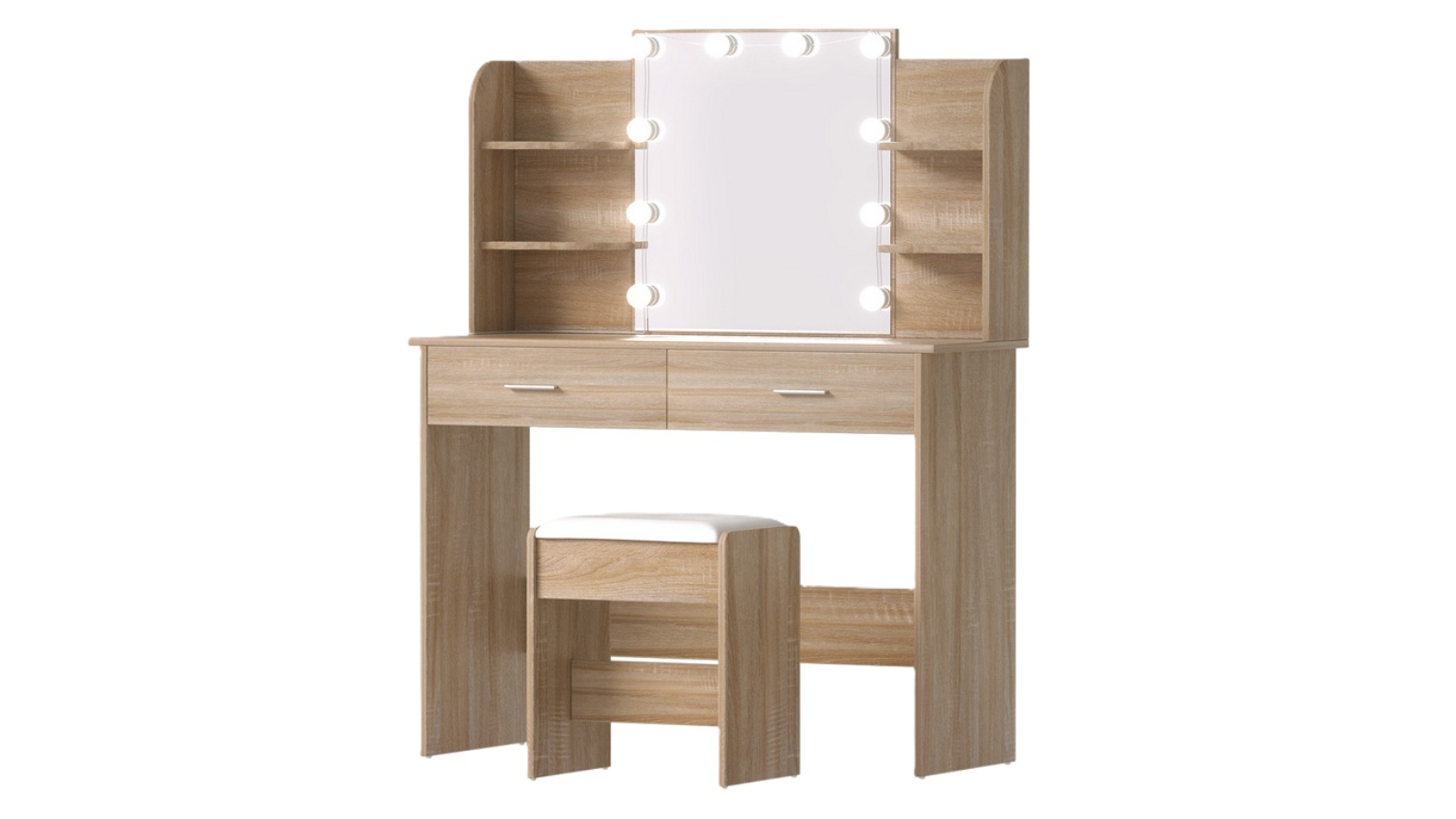 Artiss 10 LED Bulbs Dressing Table Stool Set - Wood