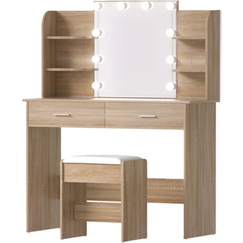 Artiss 10 LED Bulbs Dressing Table Stool Set - Wood
