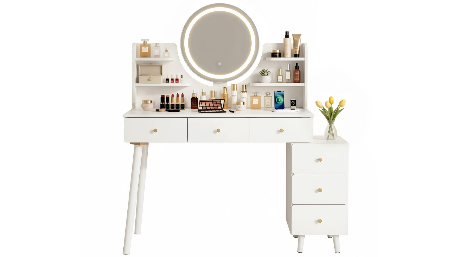 Artiss Dressing Table Vanity Desk LED Charging Station - White