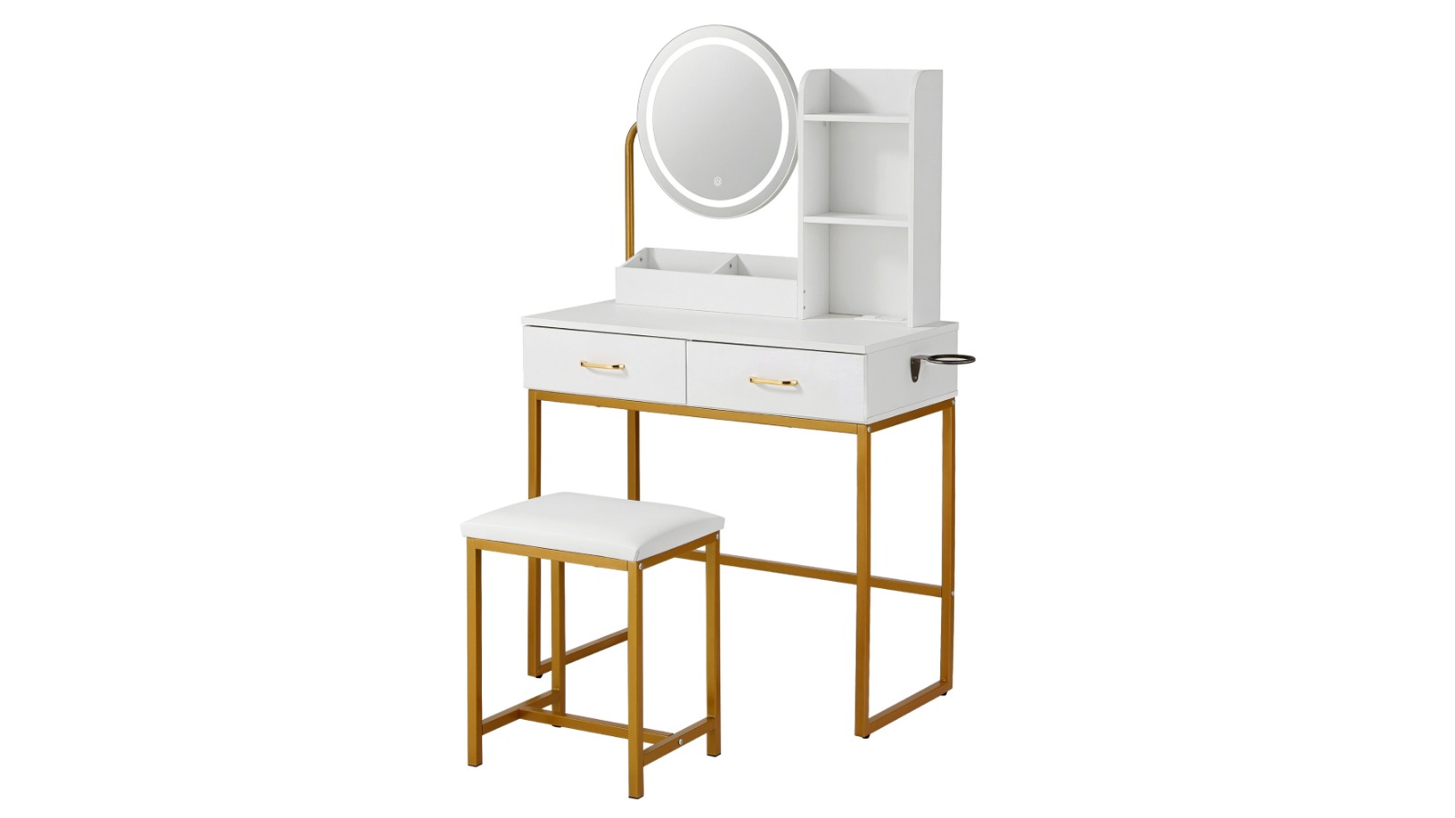 Artiss White Dressing Vanity Table Set Stool with LED Charging Station