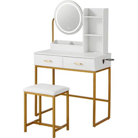 Artiss White Dressing Vanity Table Set Stool with LED Charging Station