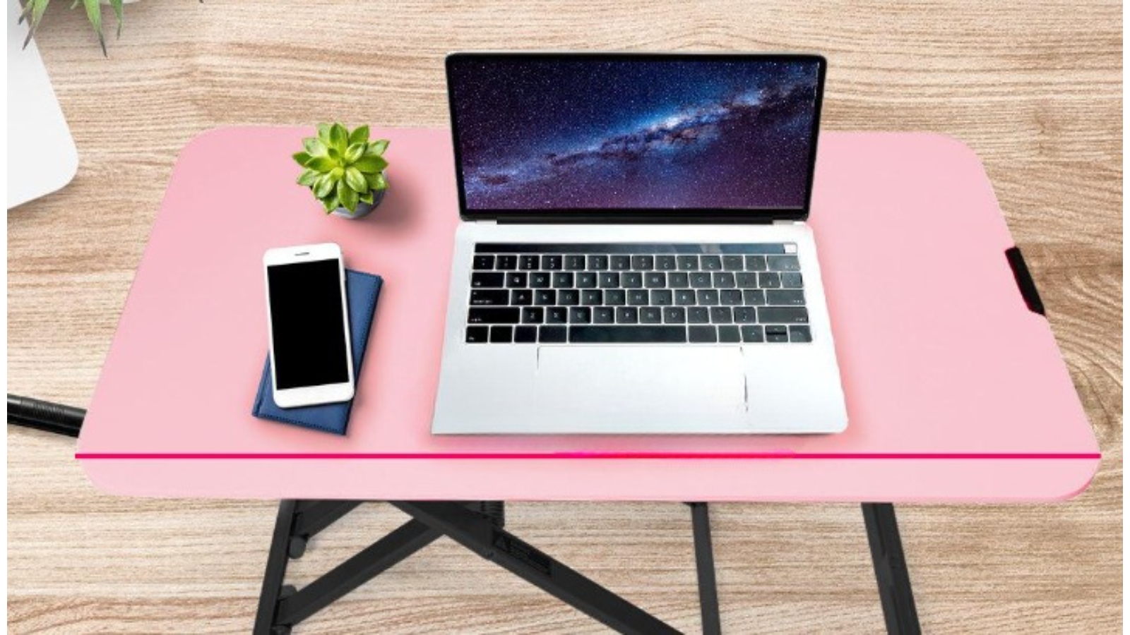 Fortia 74cm Sit to Stand Adjustable Desk Riser Pink Harvey Norman