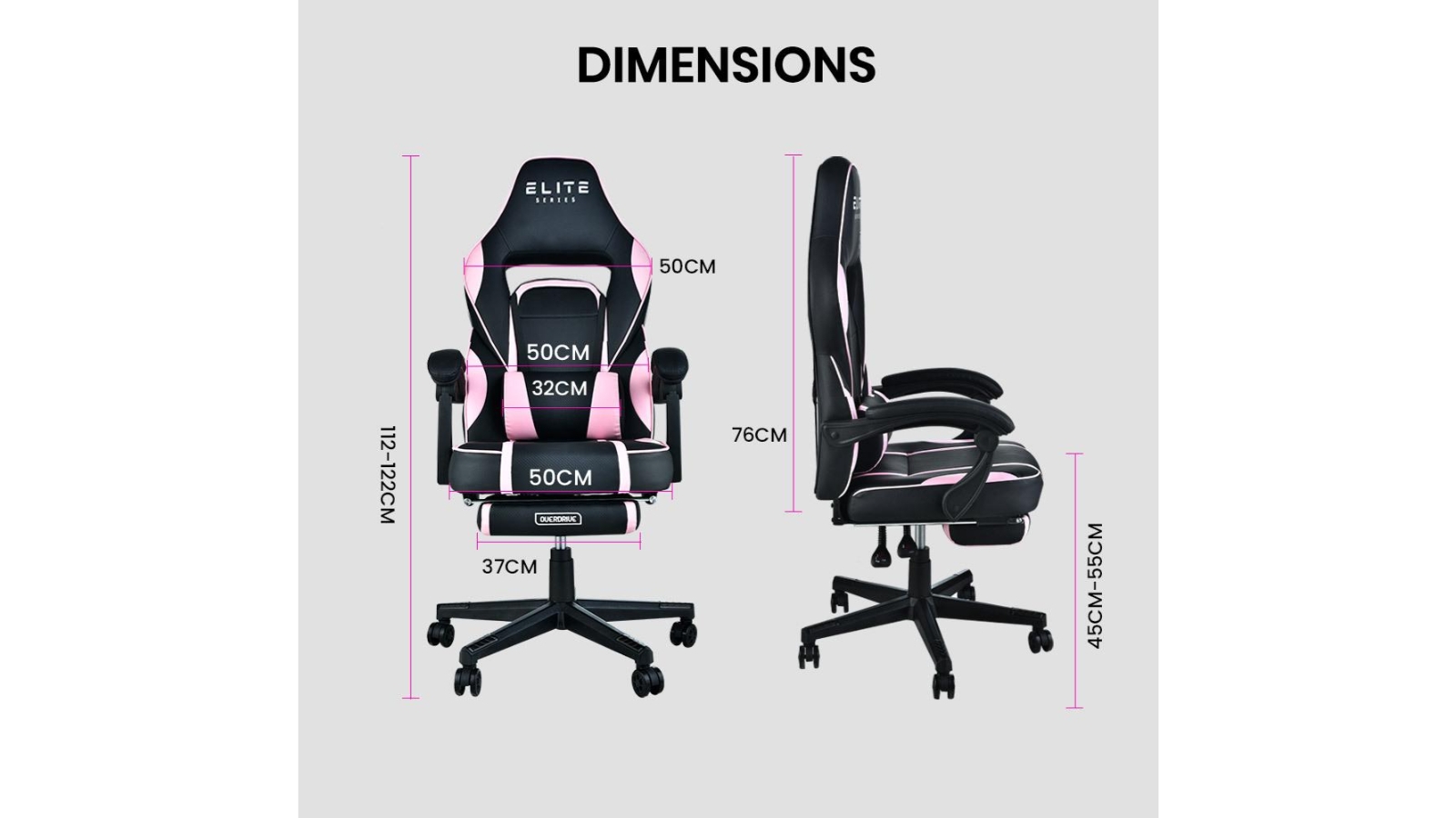 OVERDRIVE PU Ergonomic Office Computer Gaming Chair Pink Harvey Norman