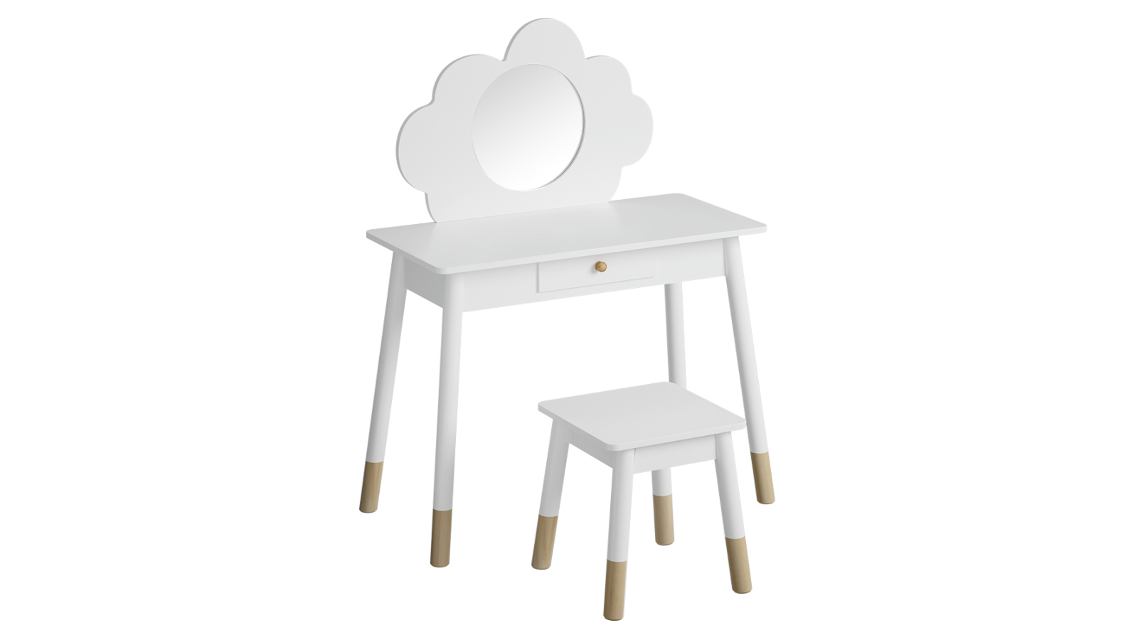 Keezi Kids Vanity Makeup Dressing Table Chair Set Wooden Mirror Drawer