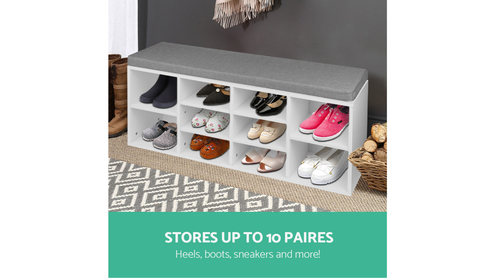 Artiss Fabric Bench Shoe Cube Storage Harvey Norman