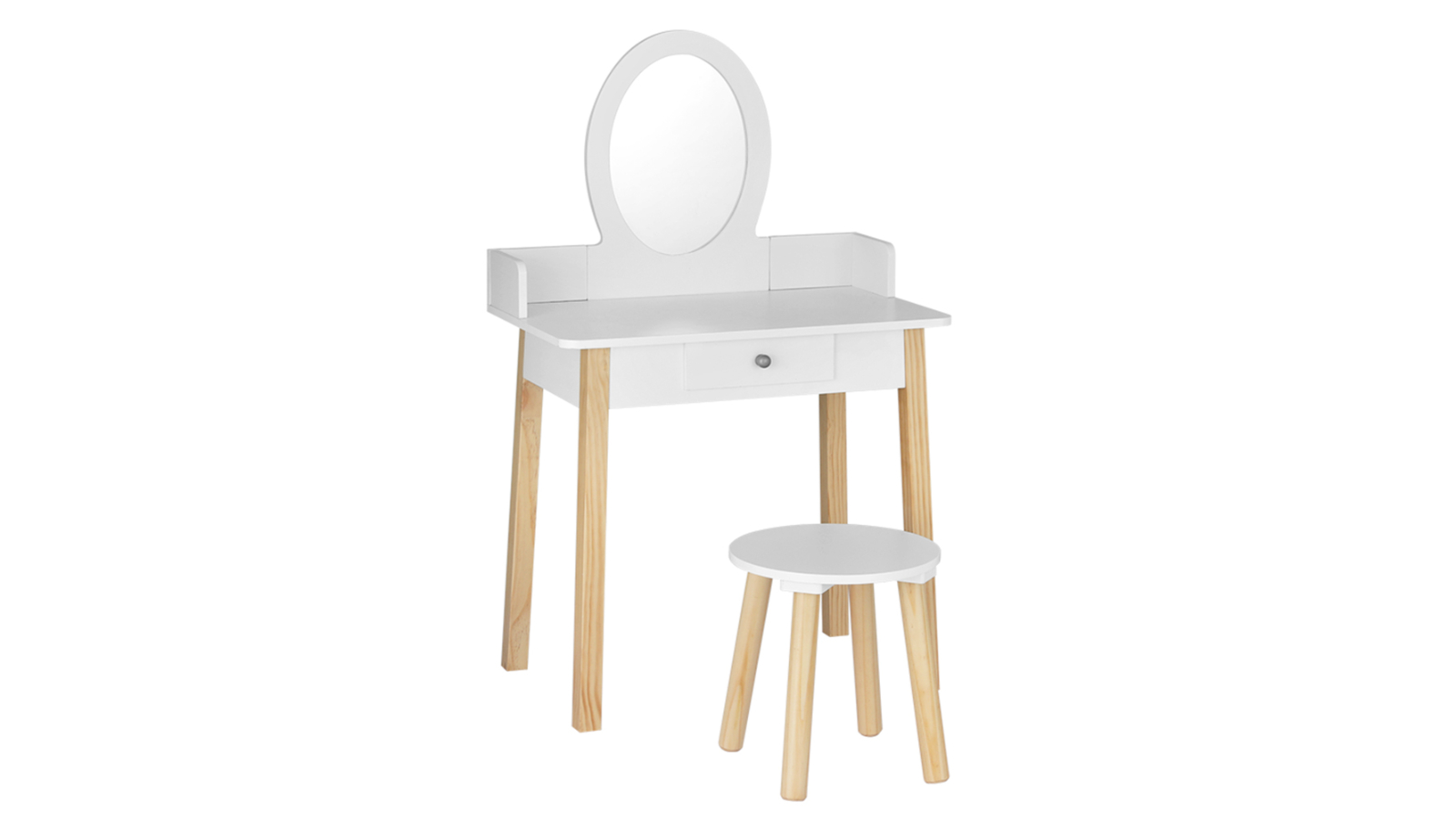 Keezi Kids Vanity Makeup Dressing Table Chair Set Wooden Leg with Mirror Drawer 