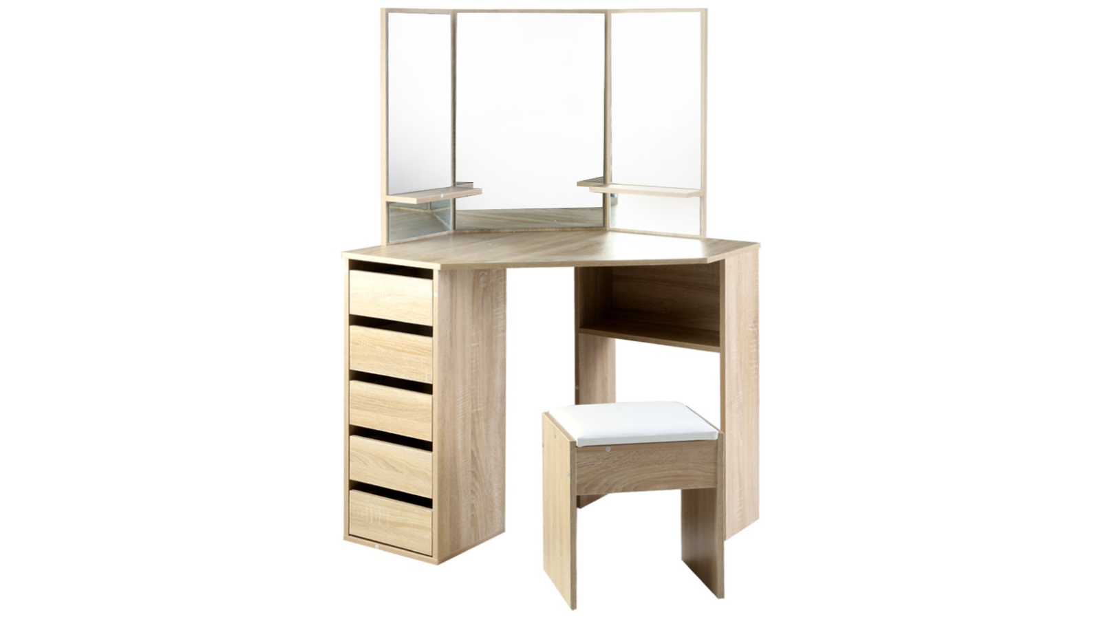 Artiss Dressing Table/Stool with Corner 5-Drawer Set - Oak