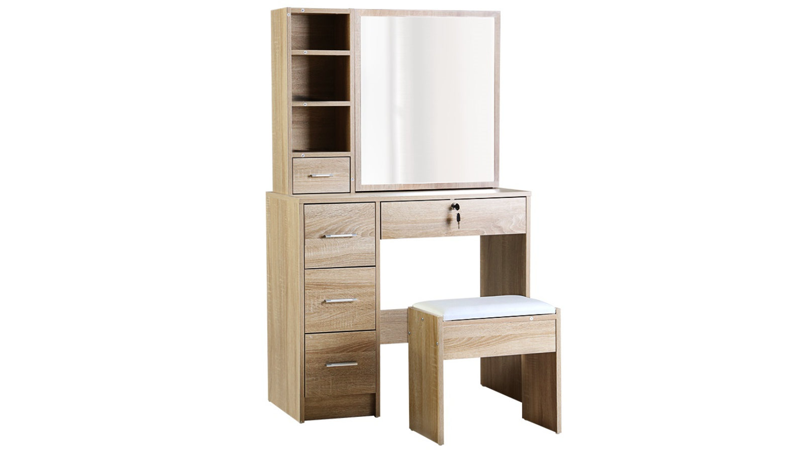 Artiss Dressing Table/Stool with Sliding Mirror Set - Oak Diane