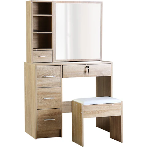 Artiss Dressing Table/Stool with Sliding Mirror Set - Oak Diane