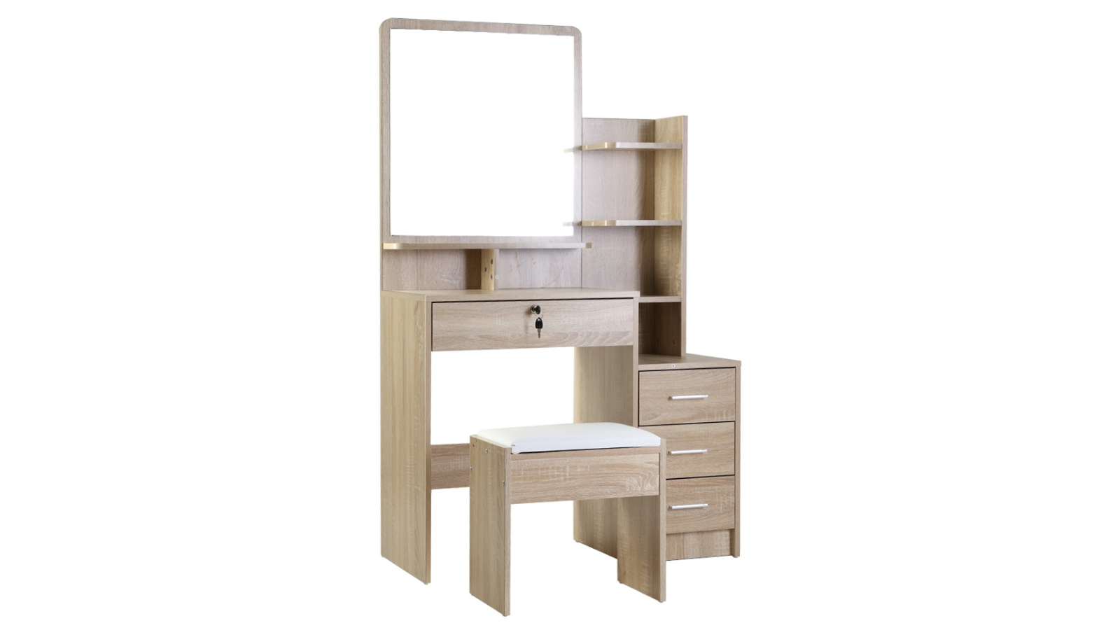 Artiss 4-Drawer Dressing Table Set with Stool - Oak