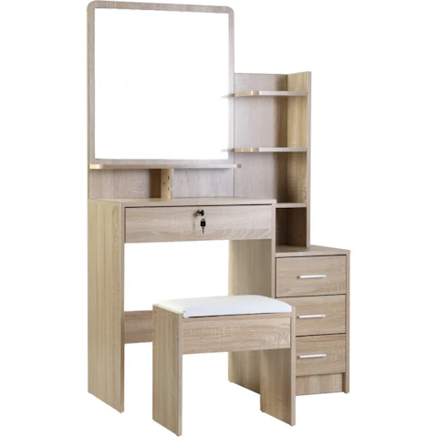 Artiss 4-Drawer Dressing Table Set with Stool - Oak
