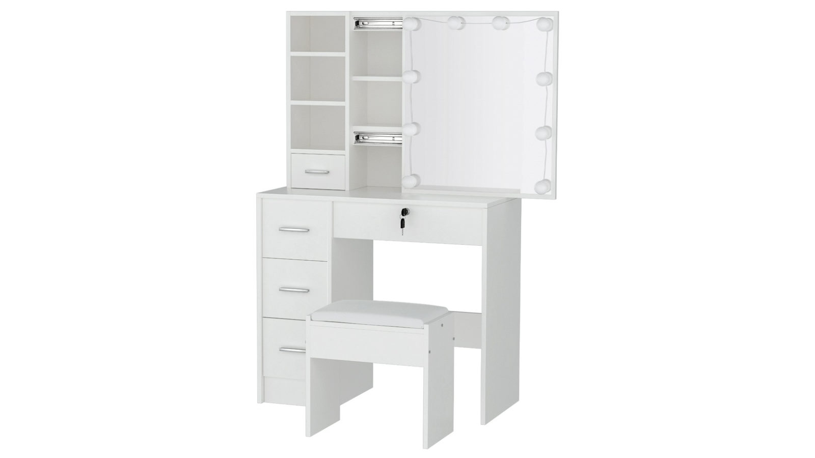 Artiss Dressing Table Set Stool with 10 Led Bulbs - White Dylan
