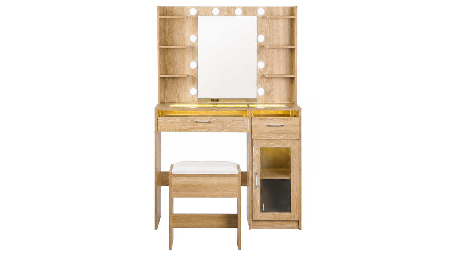 Artiss Set of 10 LED Bulbs Vanity Dressing Table - Light Wood